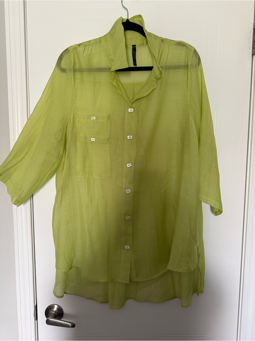 IC by Connie K Lime Green Sheer Button-Up Blouse
